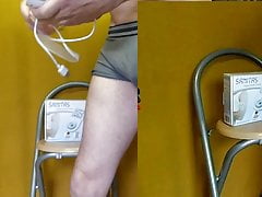 electrostim cum on 1min50 with TENS-EMS box inside cock