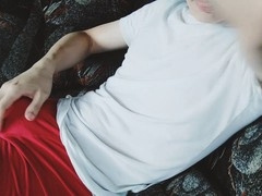 Slim guy masturbates, samples his own semen