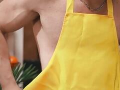 Gay bartenders having fun time in a smoothie shop - Joey Mills , Clark Reid