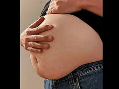 big bloated hard gut potbelly up close