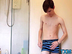 Solo youngster Benji May unclothes his underpants for masturbation