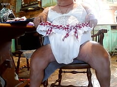 Pissing on myself in lingerie edging my cock and eating my cum