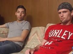 Twink sucks his man off before they jerk off together