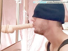 Swallowing entire dildo and masturbating