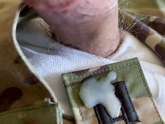 snuck the rank off my commander's OCP and shot a load of cum on it!