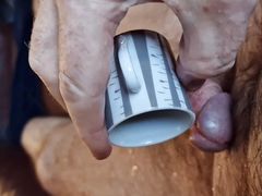 Verbal hairy bear having an oily piss wank and orgasm