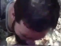 Daddy gives a facial in the woods