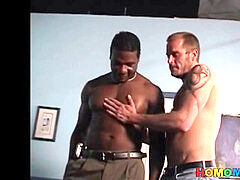 bulky milky dude getting shared by black thugs