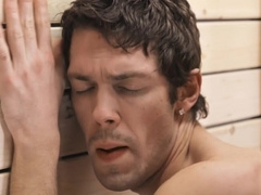Dashing men make out at the sauna in intense sexual perversions