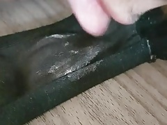 French lover sniffing licking and cum on my dirty wife thong