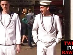Sailor twink barebacking and shooting jizz during couple