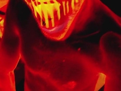 Super Hot Cool Devil Tugging off for Halloween (squealing, sloppy chat, vertical)