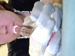 Maid boy plays with his toy