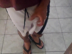 rubdown my manmeat using white cutoffs, maybe you can watch the head of my man sausage