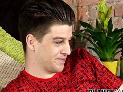 Twink pulls his big cock out to jerk off solo