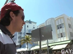 Boyfriend sucks his friend's cock in a cafe