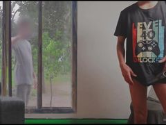 Watched my neighbor out the window when I came home from work and masturbated and cum