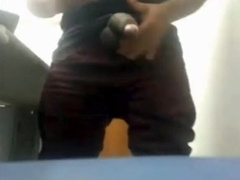 MILKING HIS BIG UNCUT BRAZILIAN DONKEY DICK AT WORK 7