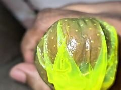 Masturbating and cam inside condom piss and sperm