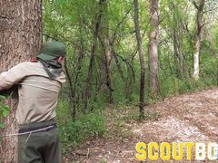 ScoutBoys Hung DILF Bishop Angus barebacks two shy twinks in forest