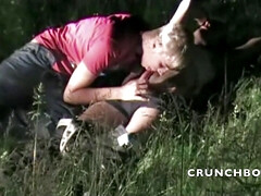 Blond twink fucked by his best friend in exhib at night