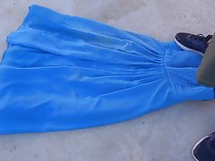 piss on blue dress
