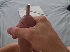 Sounding Cumshot with 10 mm ball rod inside cock