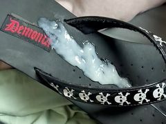 Fuck and cum on platform flip flops
