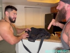 Muscular gym buddies enjoy hardcore anal action