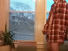 Jacking off at window big cum