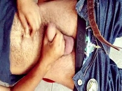 Hairy redneck Stink Hairymale smokes while rocking denim and having a solo session