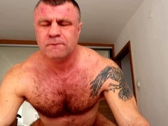 Hot hairy muscle guy gets down in missionary style for some steamy action