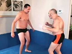 Older gay men wrestling, gay wrestling blow, fight old men domination