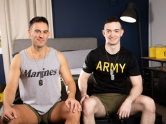 Liam Hunt takes hard pale cock on all fours on a bed