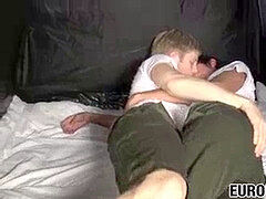 Young European pooper spread with fat cock and cumshot