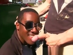 Amateur guy gets a blowjob from black dude in reality public sex