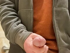 Frantically jerking my mushroom cock in public bathroom