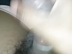 Masturbation inside bedroom with condom on and cum