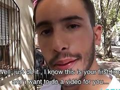 Guy gets cash to jerk off and suck dick