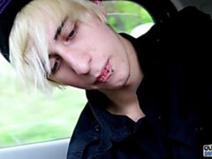 Emo twink greedily sucking dick outdoors