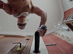 Railing a thick rod against the wall until nutting