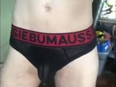 Skinny Amateur Strips and Strokes His Big Cock