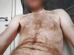 Jerking off my leaky uncut cock and cumming in the bathroom