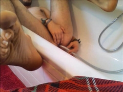 Bi-guy using shower head, squirting water, enema 6