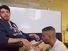 My friend milks my big dick at work