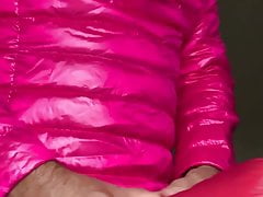 Satin silk downjacket fetish