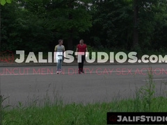 Hunk Jordan takes sub Philippe against tree for rough outdoor sex