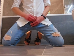 Masturbate off denim and sandals