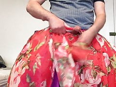 Wank jerk off with flowy floral skirt cum