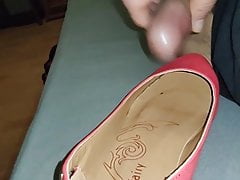 Slowmo cumshot into red shoes 2 big squirts